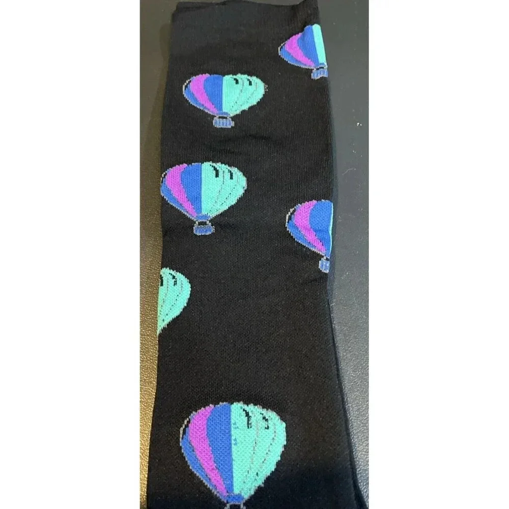 Compression Women Socks Nurse Travel Knee High Colorful Hot Air Balloons S/M NEW